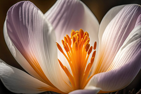 close-up of crocus flower, with its petals in full bloom, created with generative aiの素材