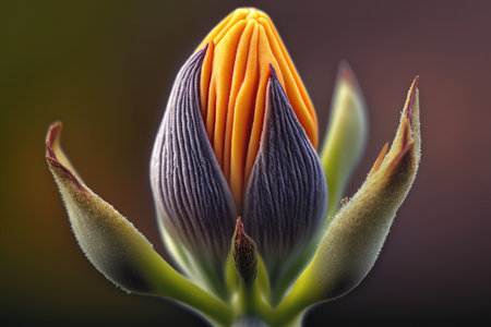 close-up of crocus bud, ready to bloom, created with generative aiの素材