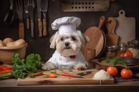 dog chef, preparing healthy and nutritious meals for their beloved pet, created with generative aiの素材