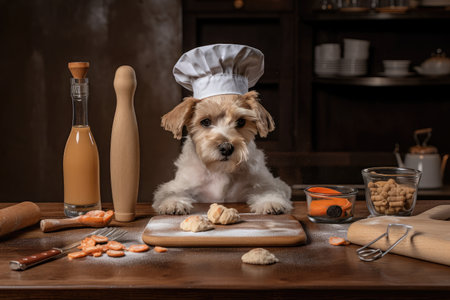 dog chef, mixing ingredients for tasty and nutritious treat, created with generative aiの素材