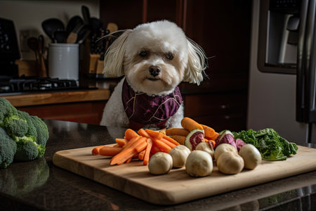 dog chef, preparing healthy and nutritious treats for furry client, created with generative aiの素材