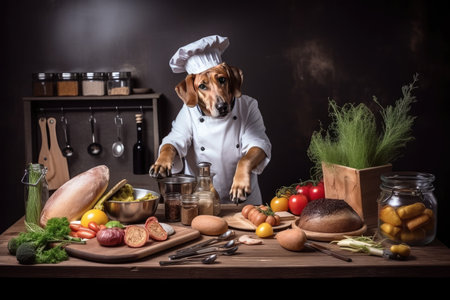 dog chef, preparing delicious and nutritious meal for its owners beloved pet, created with generative aiの素材