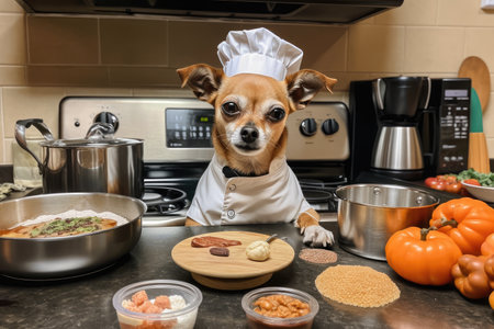 dog chef is creating culinary masterpiece using ingredients and utensils of all shapes and sizes, created with generative aiの素材