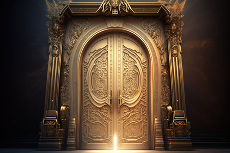 a grandiose golden door, leading to heaven and beyond, created with generative aiの素材