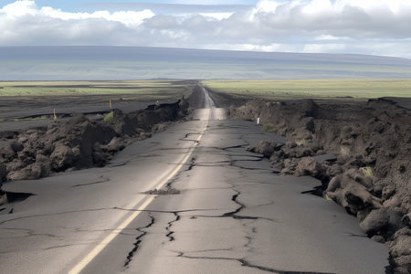 view of tectonic plates shifting, causing earthquakes and volcanic eruptions, created with generative aiの素材