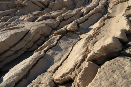 close-up of a fault line, showing the rough and jagged edges where plates meet, created with generative aiの素材