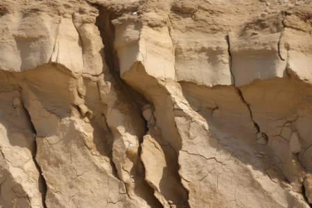 close-up of a fault line, showing the rough and jagged edges where plates meet, created with generative aiの素材