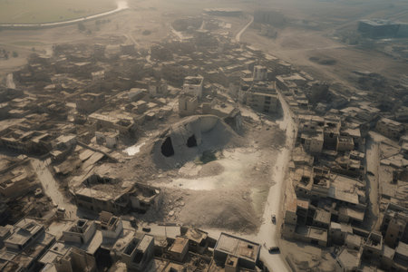 ruined city, with massive fault line slicing through the heart of it, created with generative aiの素材