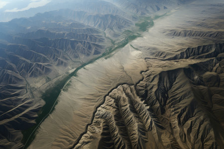 high-resolution satellite image of fault line, with surrounding landscape visible, created with generative aiの素材