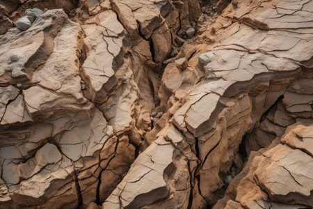 close-up of fault line, with visible cracks and movement, created with generative aiの素材