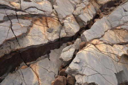 close-up of fault line, with visible cracks and pressure marks, created with generative aiの素材