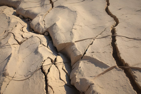 close-up of fault line, with visible cracks and tension, created with generative aiの素材