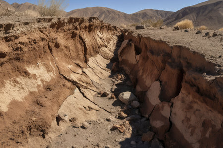 close-up of fault line, with visible movement and tremors, created with generative aiの素材