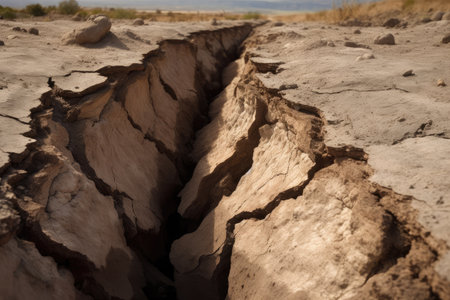close-up of a fault line, with the two sides moving past each other, created with generative aiの素材