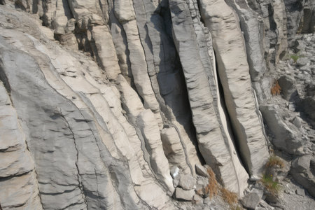fracture in solid rock, with exposed fault line visible, created with generative aiの素材
