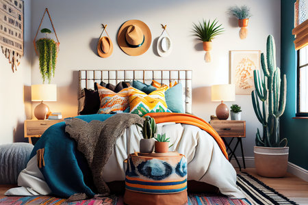 scandinavian-boho interior with natural materials, minimalistic details and delicate accessories, created with generative aiの素材