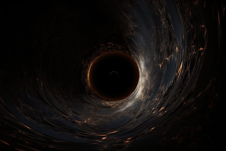 black hole surrounded by vortex of time and space, with past and future visible, created with generative aiの素材