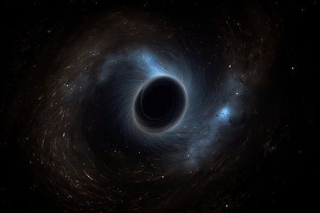 black hole surrounded by swirling clouds of dust, gas, and stars, created with generative aiの素材