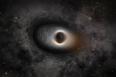 black hole surrounded by swirling clouds of dust, gas, and stars, created with generative aiの素材