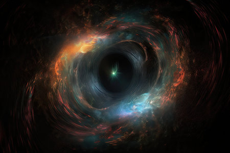 black hole, surrounded by swirl of colorful gases and dust, created with generative aiの素材