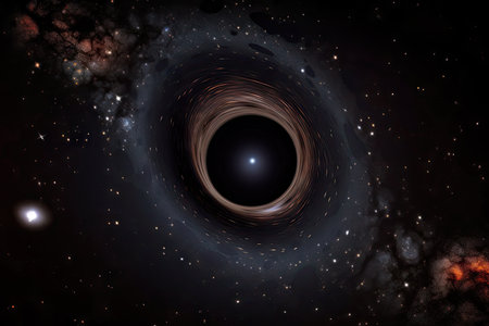 black hole, with stars and galaxies in the background, visible through telescope, created with generative aiの素材