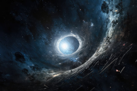 black hole, surrounded by vortex of stars and debris, in space, created with generative aiの素材