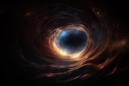 black hole surrounded by vortex of energy, emitting beams of light and heat, created with generative aiの素材