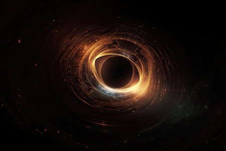 black hole surrounded by vortex of energy, emitting beams of light and heat, created with generative aiの素材