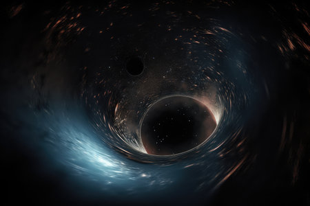 black hole, surrounded by vortex of stars and gas, in the midst of otherworldly space, created with generative aiの素材
