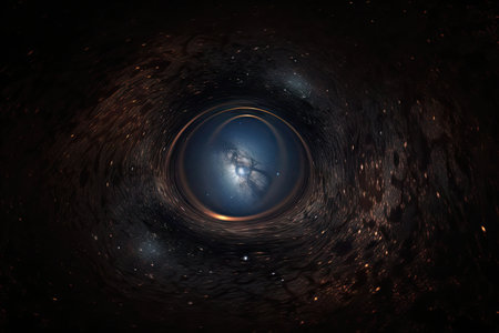 black hole, surrounded by vortex of stars and gas, in the midst of otherworldly space, created with generative aiの素材