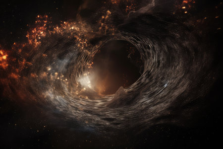 black hole, surrounded by swirl of matter and energy, devouring everything in its path, created with generative aiの素材