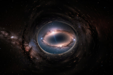 black hole with stars and galaxies in the background, showcasing its incredible power, created with generative aiの素材
