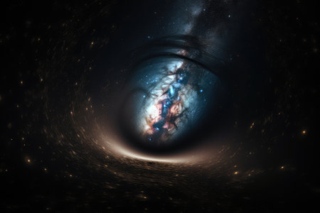 black hole with stars and galaxies in the background, showcasing its incredible power, created with generative aiの素材