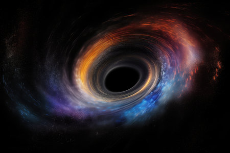 black hole, surrounded by swirl of colors and light from nearby star system, created with generative aiの素材