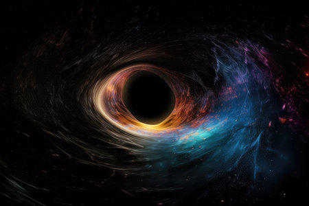black hole, surrounded by swirl of colors and light from nearby star system, created with generative aiの素材