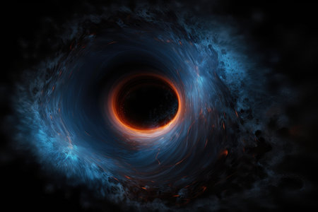 black hole, surrounded by colorful and mesmerizing swirl of gas and dust, created with generative aiの素材