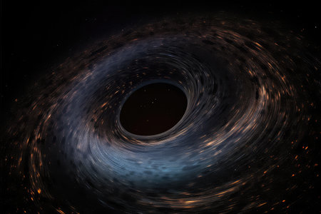 black hole, surrounded by colorful and mesmerizing swirl of gas and dust, created with generative aiの素材