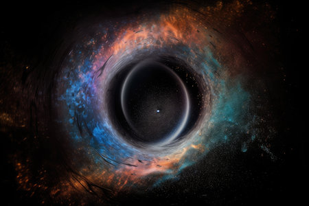 black hole surrounded by swirl of colorful gases and dust, created with generative aiの素材