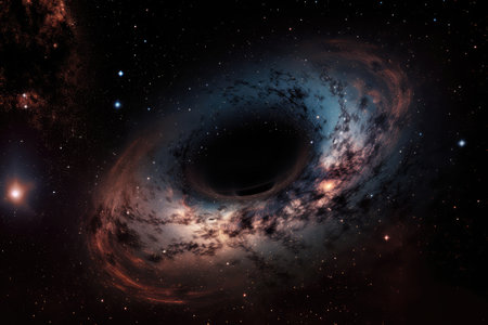 black hole, surrounded by dazzling display of stars and nebulae, created with generative aiの素材