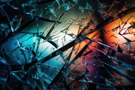 crack in glass, reflecting light and creating abstract pattern, created with generative aiの素材