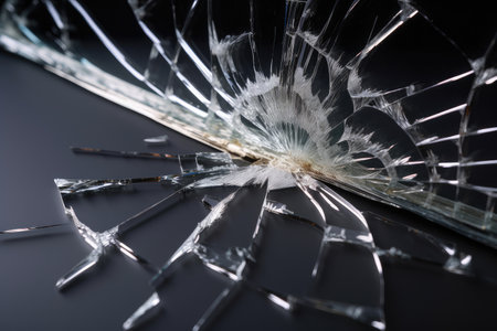 crack propagating on glass pane, with the crack spreading in all directions, created with generative aiの素材