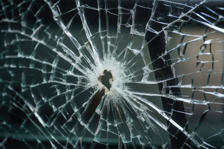 crack propagating on glass pane, with the crack spreading in all directions, created with generative aiの素材