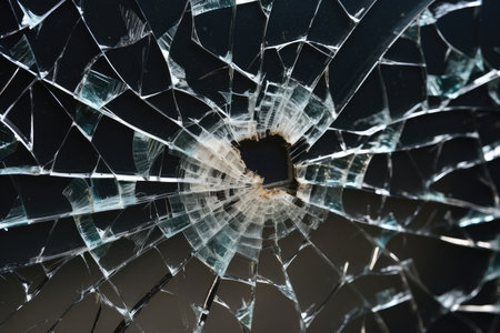 crack on glass, with close-up of broken pieces and debris, created with generative aiの素材