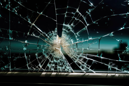 crack in glass block window with view of the night sky, created with generative aiの素材