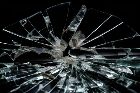 crack on glass, with shattered pieces flying in all directions, created with generative aiの素材