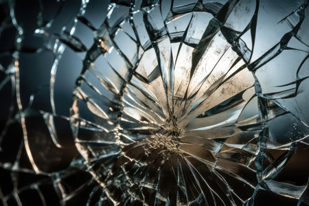 close-up of cracked glass, with reflections and light visible, created with generative aiの素材