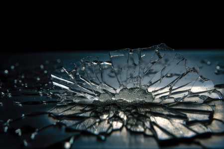 crack on glass, with drop of water falling from the crack, created with generative aiの素材