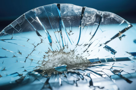 crack spreading across glass plate, creating abstract pattern, created with generative aiの素材