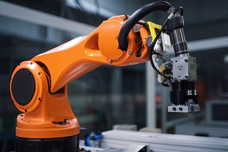 robotic arm with screwdriver and wrench, performing maintenance on electrical equipment, created with generative aiの素材