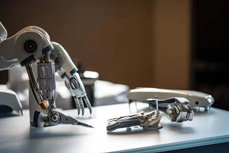 custom robotic hand with tools for performing intricate procedures, such as neurosurgery, created with generative aiの素材